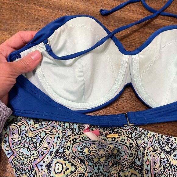 Victoria’s Secret 36B Large Blue and Paisley Print Bikini Twist Front Rutched - Picture 9 of 11